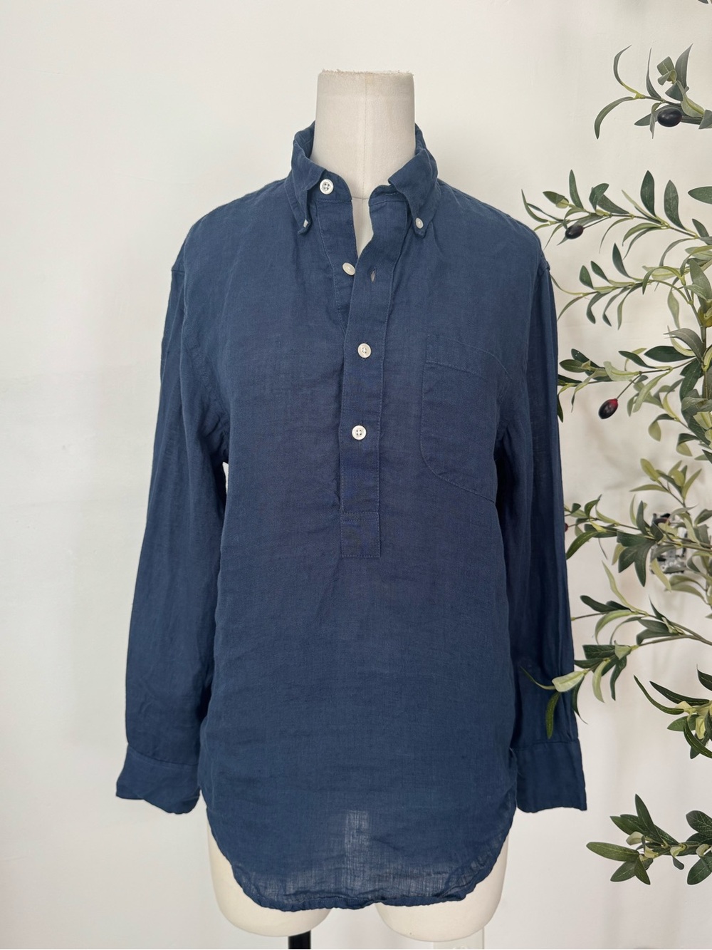 Bonobos 100% Linen Popover Shirt Navy Blue Button Collar XS Short